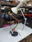 Vintage 'Anglepoise' style poseable table lamp in cream, together with a more modern multi-