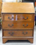 Edwardian Mahogany Inlaid Mahogany Three Drawer Bureau, H96cm x W75cm x D40cm.
