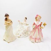 Royal Doulton figures Bedtime HN3418, Sweet Bouquet HN3859 and a seconds figure My Love HN2339 (2).