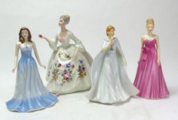 Four Royal Doulton lady figures: Diana HN2468, Silent Night HN5700, March - Aquamarine HN4972 and