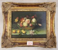 Framed oil on board still life study, signed lower right Jane Austin and dated 1904, overall size