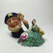 Royal Doulton Lady figure Elyse HN2474 together with Royal Doulton character figure Old Salt