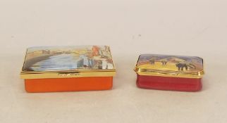 Two Halcyon Days enamels featuring Circus Elephants and Grand Canal with Rialto Bridge, Venice, both