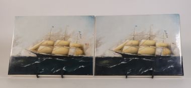 Two Wedgwood ceramic plaques depicting the clipper ship Dreadnought, reproduced from the original