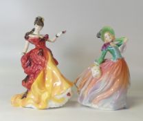 Two Royal Doulton lady figures to include Autumn Breezes HN1911 and Belle HN3703, figure of the year