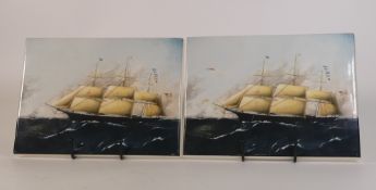 Two Wedgwood ceramic plaques depicting the clipper ship Dreadnought, reproduced from the original