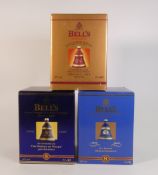Two Bell's Whiskey full, sealed and boxed Royal decanter's to commemorate The Prince of Wales 50th