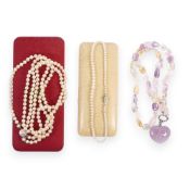 Large natural gemstone pendant & necklece, sterling silver mounted, together with a small string