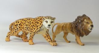 Beswick Lion 2089 and Cheetah 3009. (L: 32cm) (2)