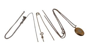 9ct gold broken chain, 1.4g, silver necklace etc