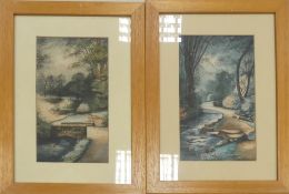 E. J. B. Evans (19th Century, Ceramic Artist) Two scenes from the Trentham Estate. Watercolour on