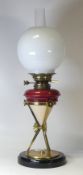 Mackintyre Victorian Aesthetic ceramic and brass oil lamp, complete with glass and chimney. (H: