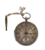Silver English Lever 19th century pocket watch with silvered and gilt dial, d.5.25cm.