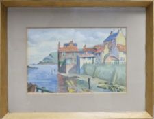 Harold S Jackson, a watercolour sketch of seaside town, with a letter from the artist dated 1959, 17
