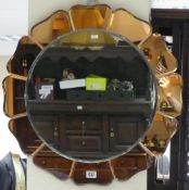 Art Deco Wall Mirror, 70cm Diameter, Pink petal type design around edge.