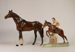 Beswick Girl on Jumping Horse, model 939 (tail a/f) & Large Racehorse, model 1564 (ear a/f).