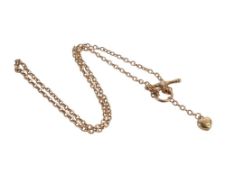 9ct gold necklace with t-bar, 5.3g.
