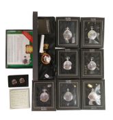 A collection of Glory of Steam pocket watches, steam train related watches by Atlas Editions, all