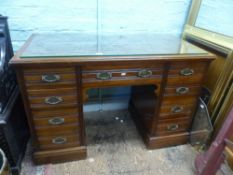 Mahogany 9-drawer pedestal desk with floating protective top 122cm W x 80cm H x 60cm D