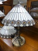Tiffany Style lighting to include:- two table lamps with fittings , H:- 48cm with matching ceiling