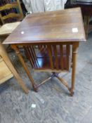 Mahogany side table with suspended rotating bookcase below (in need of some attention) 70cm H x 47cm