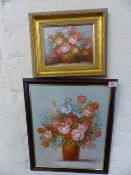 Robert Cox, decorative still life study of flowers, signed, oil on board, together with a smaller,