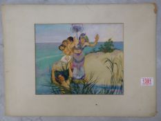 Saul Raskin (Russian born American artist 1878 - 1966): Watercolour on card, unframed, mounted,
