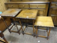 3 x Oak barley twist side/occasional tables 73cm H of tallest