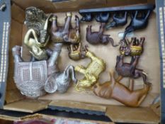 A mixed collection of figures, mostly elephants, including resin and wooden examples (1 tray).