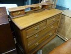 Solid oak 2 over 2 chest of drawers on metal castors with mirror support 82cm H x 107cm W x 50cm D