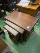Old Charm Nest Of Tables, Solid Oak good sturdy set of three. Largest, 45cm tall x 60cm wide, 32cm