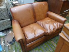 Italian style two seater brown leather settee 128cm W