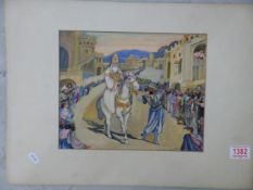 Saul Raskin (Russian born American artist 1878 - 1966): Watercolour on card, unframed, mounted, '