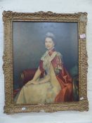 A framed print of a painting by Leonard Boden; 'H.M. Queen Elizabeth II, in the Robes of the Order