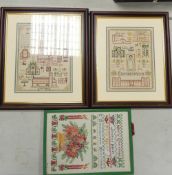 Three framed behind glass Cross Stitch Samplers to include: two mounted depicting area's of Scotland