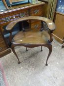 Early Victorian Mahogany corner chair raised on elegant Queen Anne supports 72cm H x 56cm W x 40cm