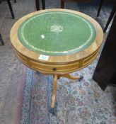 Vintage Regency-style mahogany drum table on metal lion's paw castors 59cm H x 49cm D