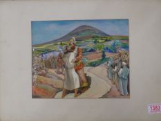 Saul Raskin (Russian born American artist 1878 - 1966): Watercolour on card, unframed, mounted, 'The