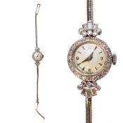 Ladies Zenith Art Deco cocktail watch, 9ct white Gold set with diamonds, in original leather box,