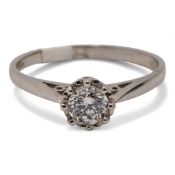 .950 Platinum ring set single diamond, noted on shank 0.50ct. Ring size P, weight 3.5g.