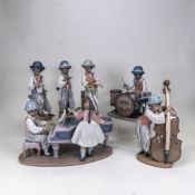 Lladro - a complete set of six Jazz Band figures. To include pianist and singer No.5930, Bass Player