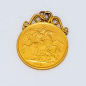 Gold DOUBLE sovereign dated 1887, with soldered yellow metal pendant mount, 16.7g.