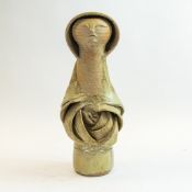 Vintage glazed Stone ware figure of a hooded person, h.49cm, unmarked, a/f.
