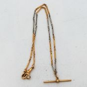 18ct white and yellow Gold unusual watch chain with T-bar, L.37cm, 12g.