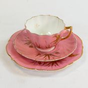 Rare 19th century Aynsley Aesthetic Movement fluted trio. 22ct raised gold paste Japanesque design