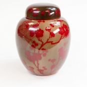 Edwin Wilkes Flambe ginger jar & cover decorated with spider webs and prunus, c1920, h.18cm.