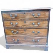 George III Mahogany four drawer chest of drawers with brass drop handles. H:76cm x W:84cm x D: