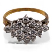 18ct Gold hallmarked diamond cluster ring, estimated diamond weight 1.10 - 1.20ct, size P/Q, 5.27g.