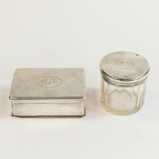 Silver rectangular jewellery box, Birmingham 1910, 10 x 7cm, filled base, 240g and Silver topped