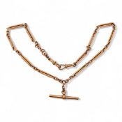 9ct Rose Gold double Albert watch chain, 17.4g Length of chain 42cm.